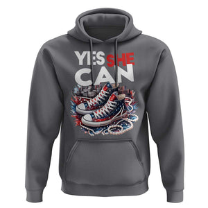Harris 2024 Hoodie Yes She Can Chucks And Pearls American Flag TS11 Charcoal Print Your Wear
