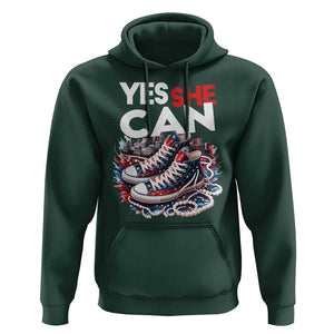 Harris 2024 Hoodie Yes She Can Chucks And Pearls American Flag TS11 Dark Forest Green Print Your Wear