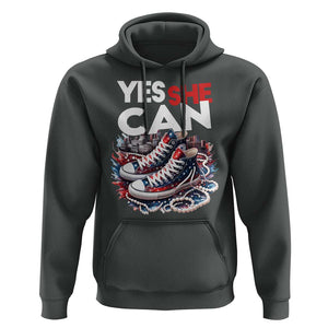 Harris 2024 Hoodie Yes She Can Chucks And Pearls American Flag TS11 Dark Heather Print Your Wear