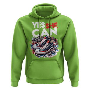 Harris 2024 Hoodie Yes She Can Chucks And Pearls American Flag TS11 Lime Print Your Wear