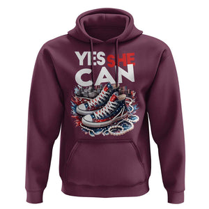 Harris 2024 Hoodie Yes She Can Chucks And Pearls American Flag TS11 Maroon Print Your Wear