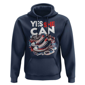 Harris 2024 Hoodie Yes She Can Chucks And Pearls American Flag TS11 Navy Print Your Wear