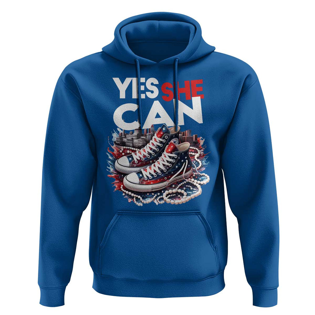 Harris 2024 Hoodie Yes She Can Chucks And Pearls American Flag TS11 Royal Blue Print Your Wear