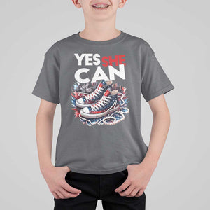 Harris 2024 T Shirt For Kid Yes She Can Chucks And Pearls American Flag TS11 Charcoal Print Your Wear