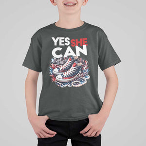 Harris 2024 T Shirt For Kid Yes She Can Chucks And Pearls American Flag TS11 Dark Heather Print Your Wear