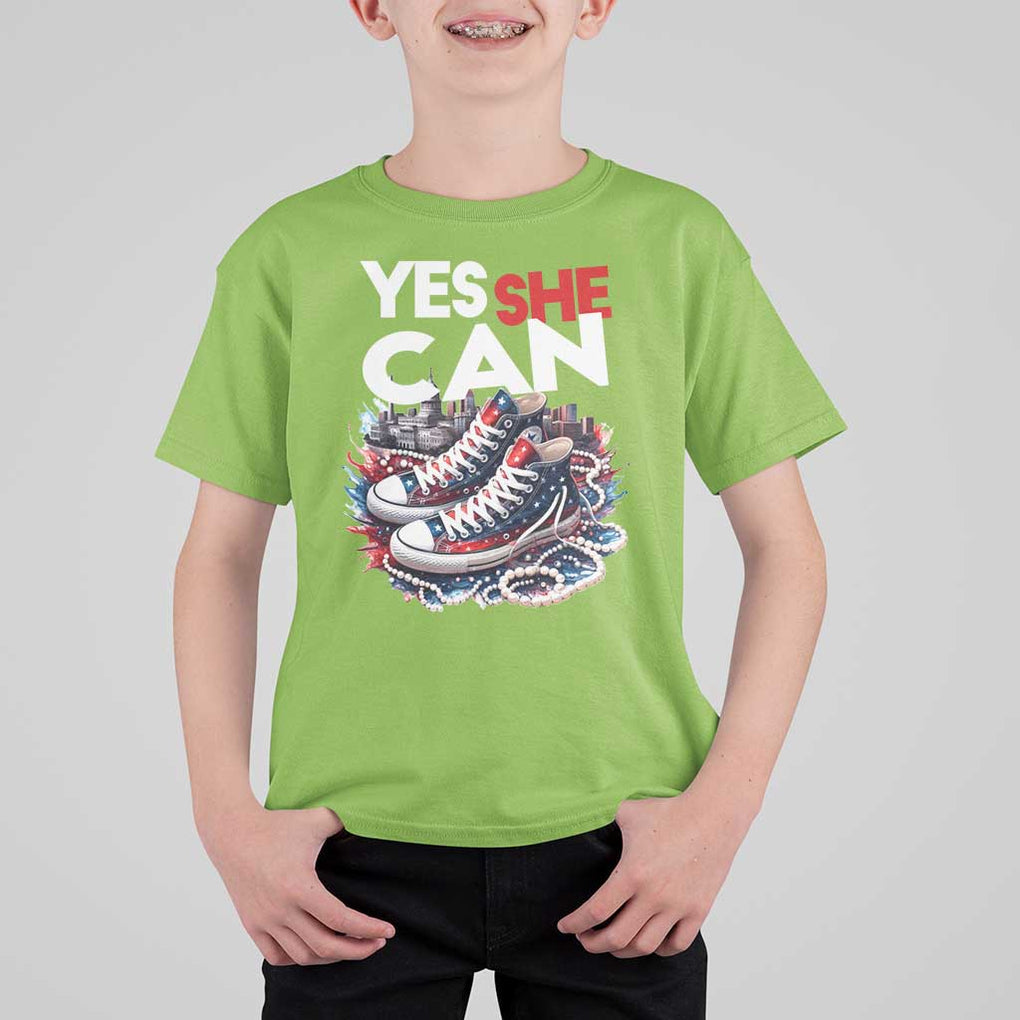 Harris 2024 T Shirt For Kid Yes She Can Chucks And Pearls American Flag TS11 Lime Print Your Wear