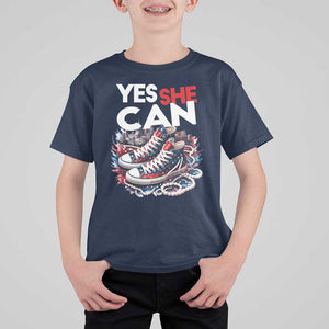 Harris 2024 T Shirt For Kid Yes She Can Chucks And Pearls American Flag TS11 Navy Print Your Wear