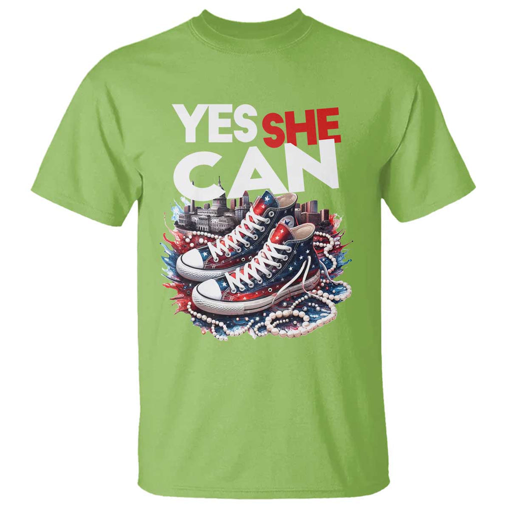 Harris 2024 T Shirt Yes She Can Chucks And Pearls American Flag TS11 Lime Print Your Wear