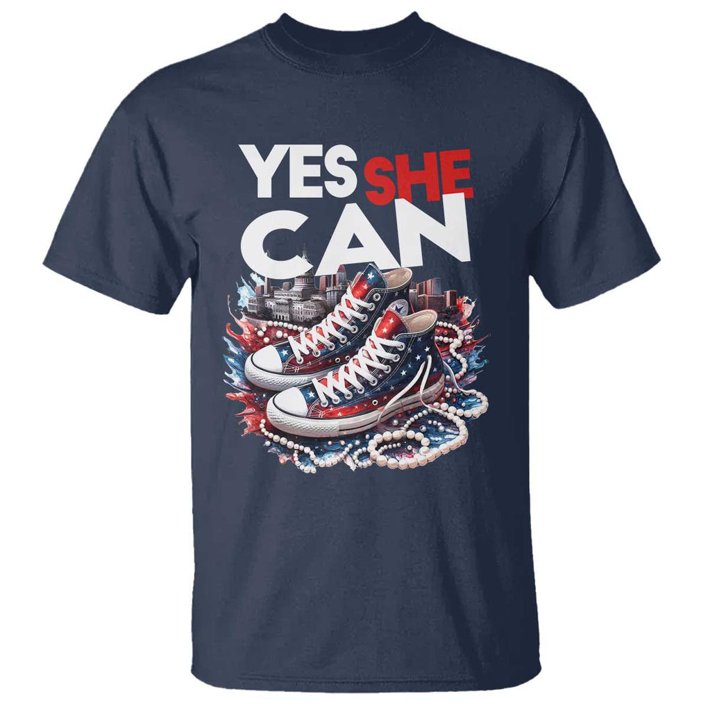Harris 2024 T Shirt Yes She Can Chucks And Pearls American Flag TS11 Navy Print Your Wear