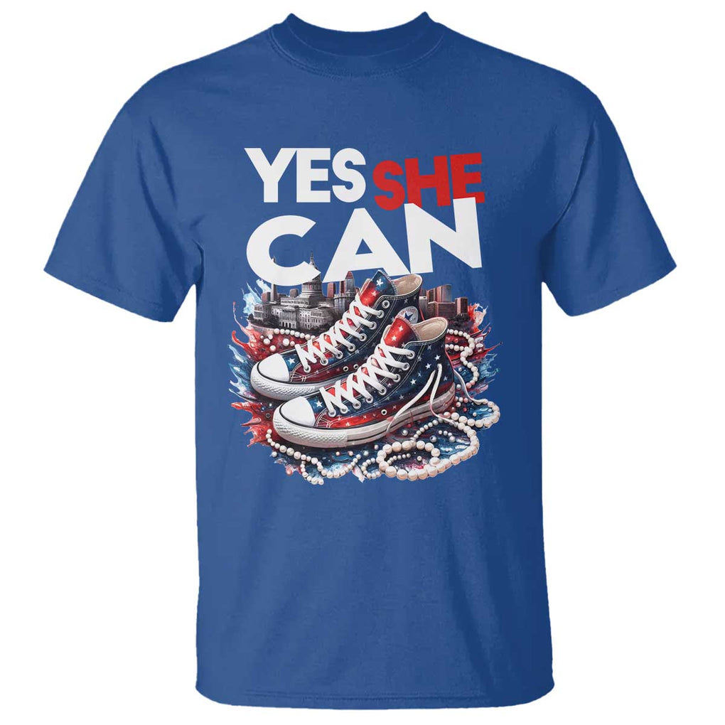 Harris 2024 T Shirt Yes She Can Chucks And Pearls American Flag TS11 Royal Blue Print Your Wear