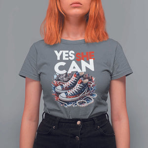 Harris 2024 T Shirt For Women Yes She Can Chucks And Pearls American Flag TS11 Charcoal Print Your Wear