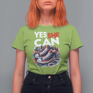 Harris 2024 T Shirt For Women Yes She Can Chucks And Pearls American Flag TS11 Lime Print Your Wear