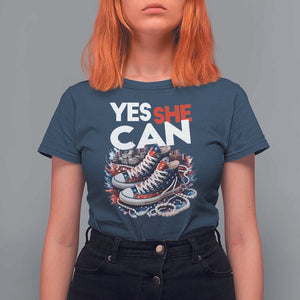 Harris 2024 T Shirt For Women Yes She Can Chucks And Pearls American Flag TS11 Navy Print Your Wear