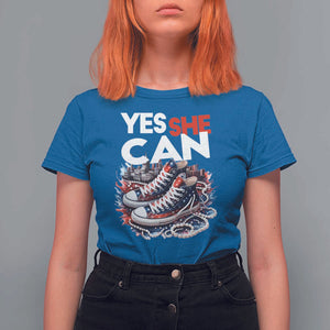 Harris 2024 T Shirt For Women Yes She Can Chucks And Pearls American Flag TS11 Royal Blue Print Your Wear