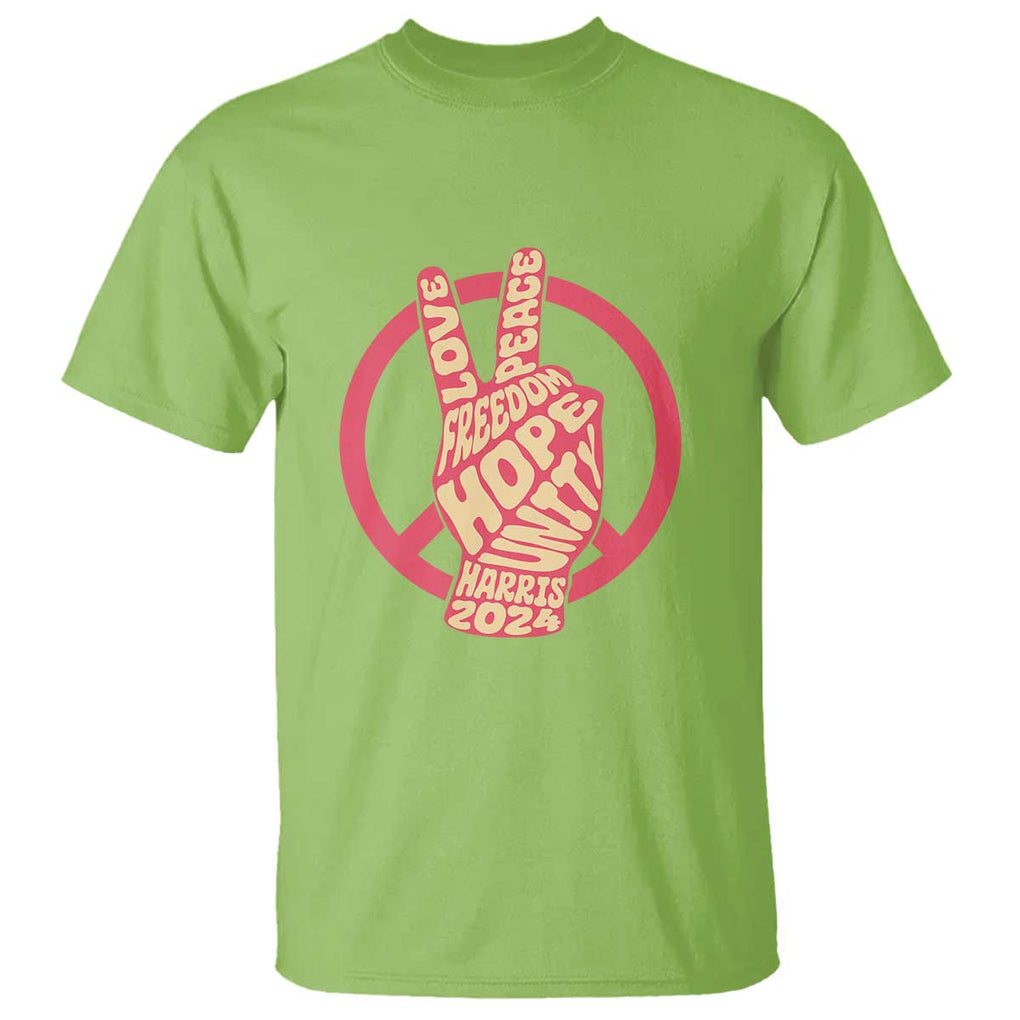 Harris 2024 T Shirt Love Peace Freedom Hope Unity Peace Sign TS11 Lime Print Your Wear