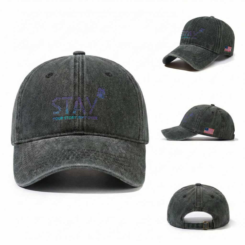 Suicide Prevention Awareness Washed Cotton Baseball Cap Stay Your Story Isn't Over Butterfly Semicolon