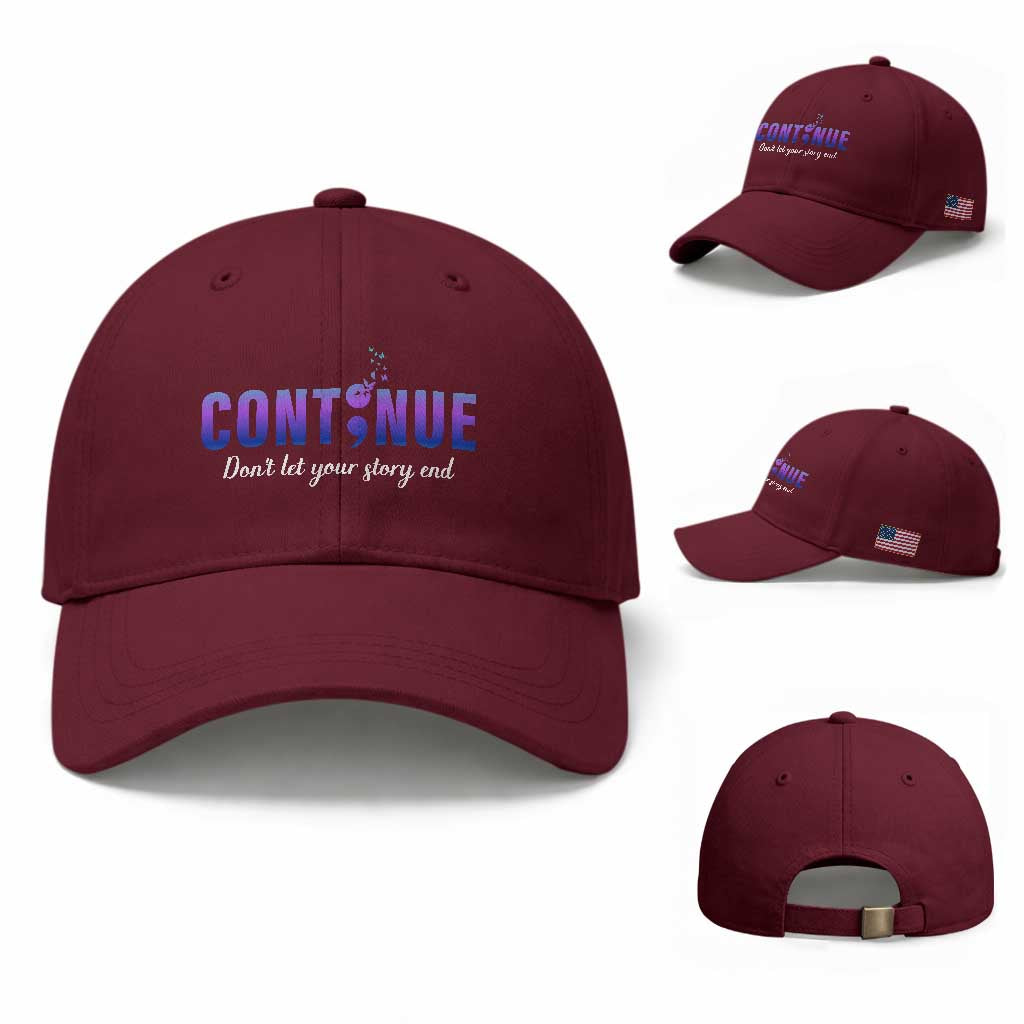 Suicide Prevention Awareness Baseball Cap Continue Don't Let Your Story End Semicolon Butterflies