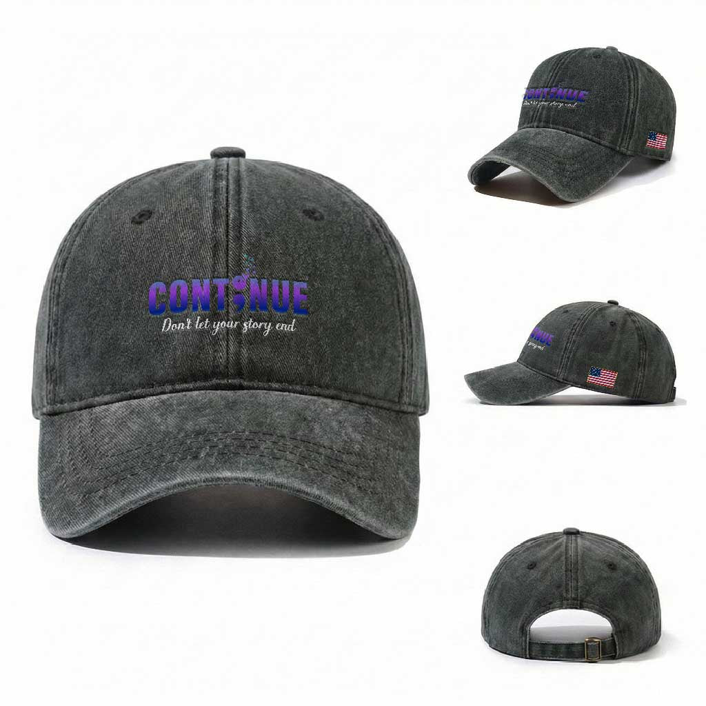 Suicide Prevention Awareness Washed Cotton Baseball Cap Continue Don't Let Your Story End Semicolon Butterflies