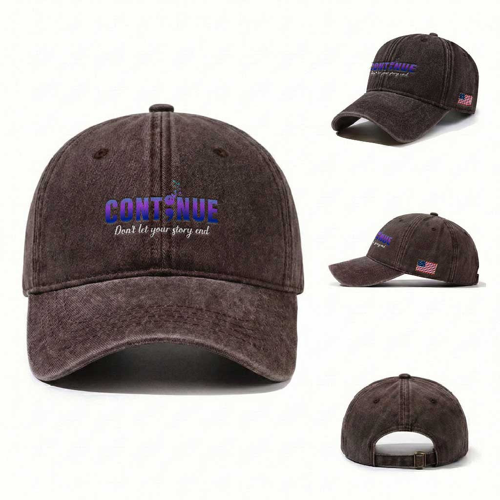 Suicide Prevention Awareness Washed Cotton Baseball Cap Continue Don't Let Your Story End Semicolon Butterflies