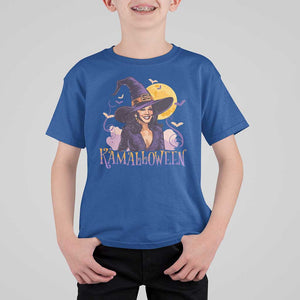 Funny Harris Supporter T Shirt For Kid Kamalloween Kamala Witch Halloween Bat Moon TS11 Royal Blue Print Your Wear