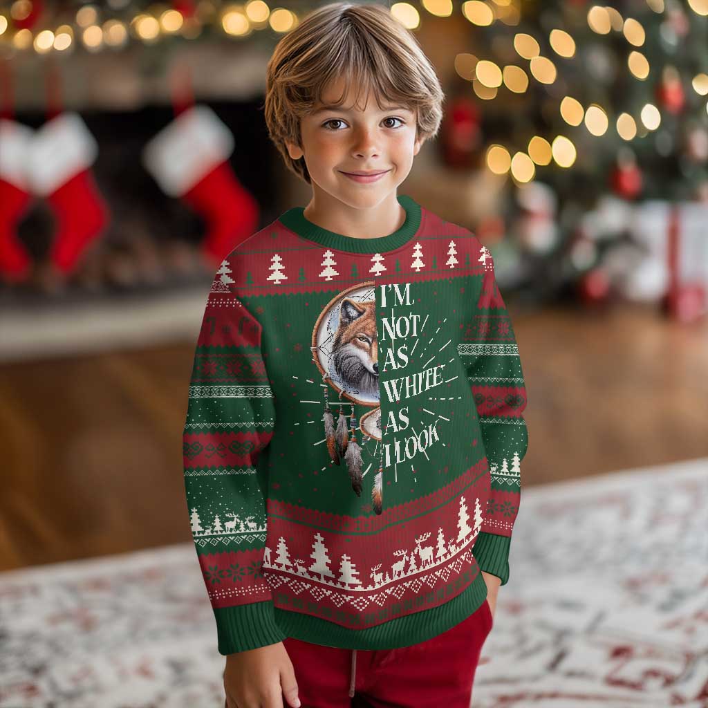 Native Americans Ugly Christmas Sweater I'm Not As White As I Look Vintage Wolf Dreamcatcher TS11 Christmas Print Your Wear