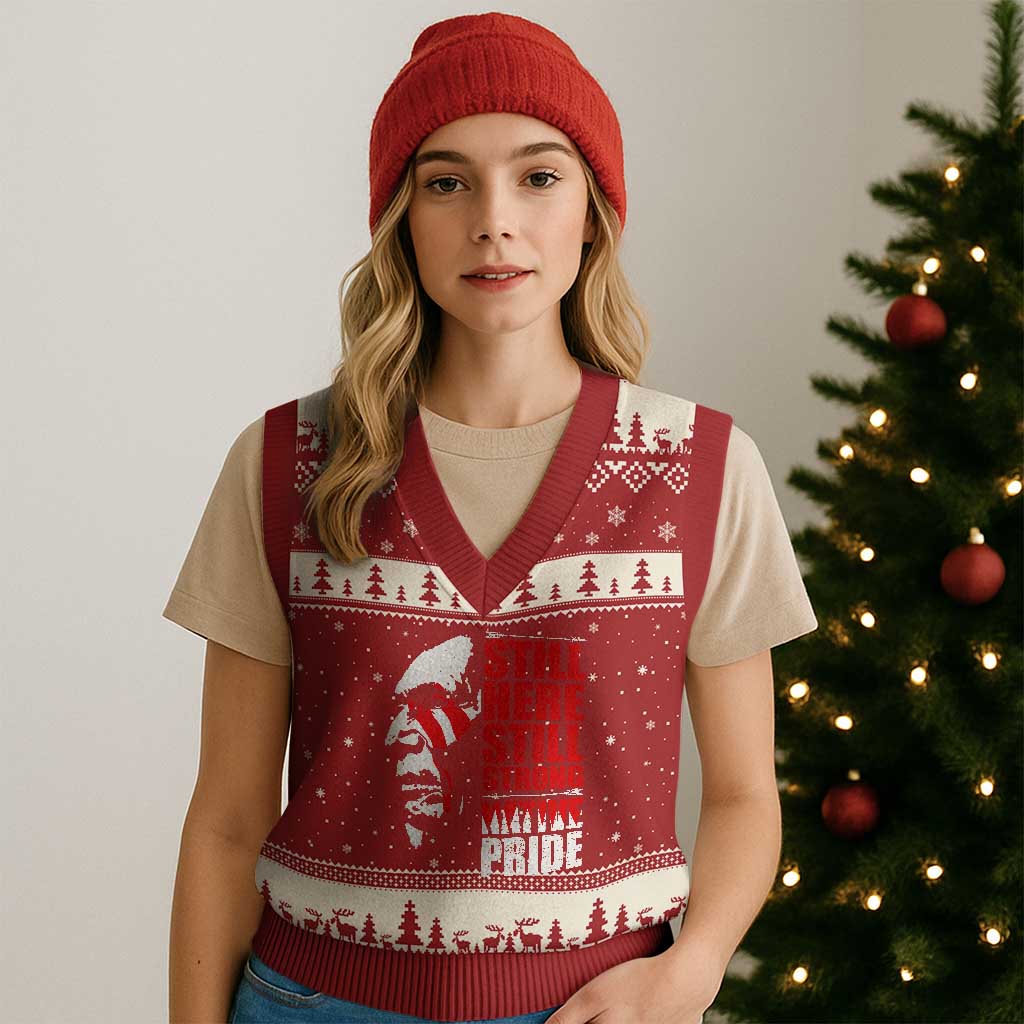 Native Americans V-Neck Knit Sweater Vest Still Here Still Strong Native Pride Tribes TS11 Red Beige Print Your Wear