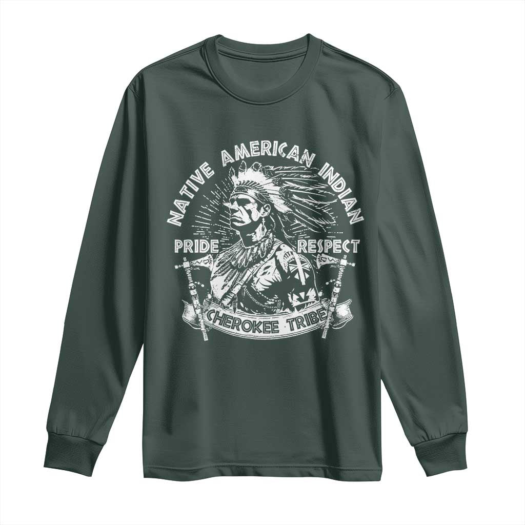 Cherokee Tribe Long Sleeve Shirt Native American Indian Pride Respect Axe TS11 Dark Forest Green Print Your Wear