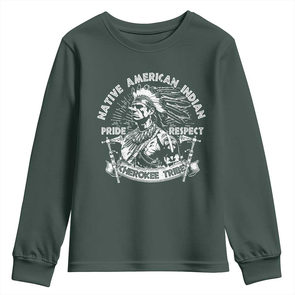 Cherokee Tribe Youth Sweatshirt Native American Indian Pride Respect Axe TS11 Dark Forest Green Print Your Wear