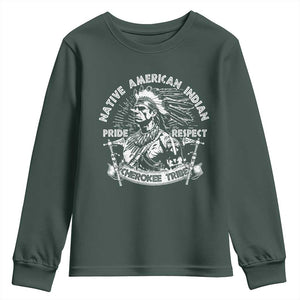 Cherokee Tribe Youth Sweatshirt Native American Indian Pride Respect Axe TS11 Dark Forest Green Print Your Wear