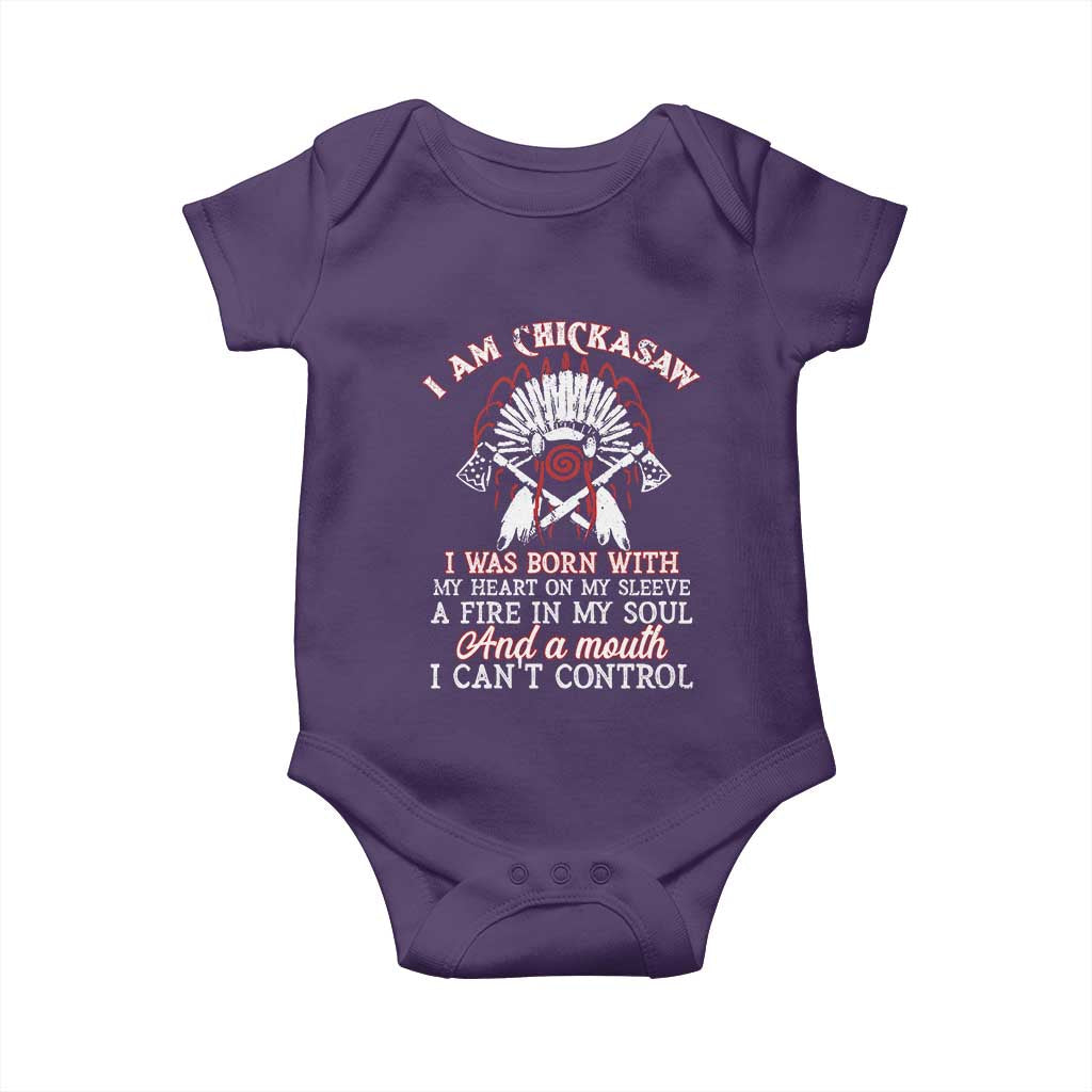 Chickasaw Indians Baby Onesie I Am Chickasaw I Was Born With My Heart On My Sleeve War Bonnet TS11 Purple Print Your Wear