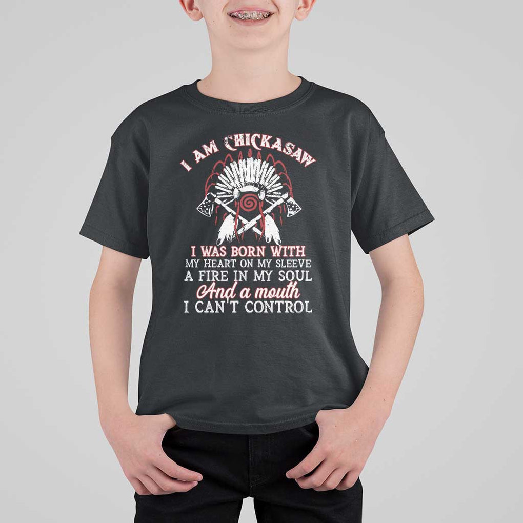 Chickasaw Indians T Shirt For Kid I Am Chickasaw I Was Born With My Heart On My Sleeve War Bonnet TS11 Black Print Your Wear