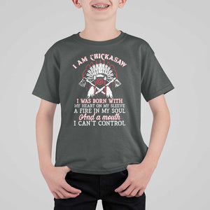Chickasaw Indians T Shirt For Kid I Am Chickasaw I Was Born With My Heart On My Sleeve War Bonnet TS11 Dark Heather Print Your Wear