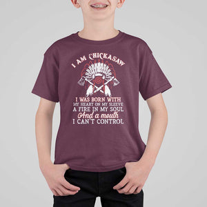 Chickasaw Indians T Shirt For Kid I Am Chickasaw I Was Born With My Heart On My Sleeve War Bonnet TS11 Maroon Print Your Wear