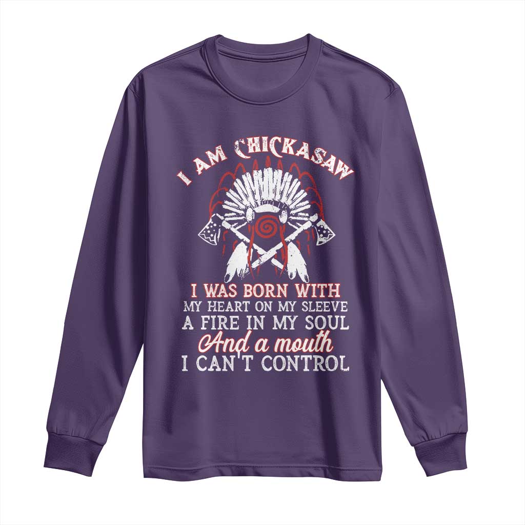 Chickasaw Indians Long Sleeve Shirt I Am Chickasaw I Was Born With My Heart On My Sleeve War Bonnet TS11 Purple Print Your Wear