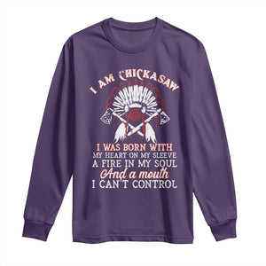 Chickasaw Indians Long Sleeve Shirt I Am Chickasaw I Was Born With My Heart On My Sleeve War Bonnet TS11 Purple Print Your Wear