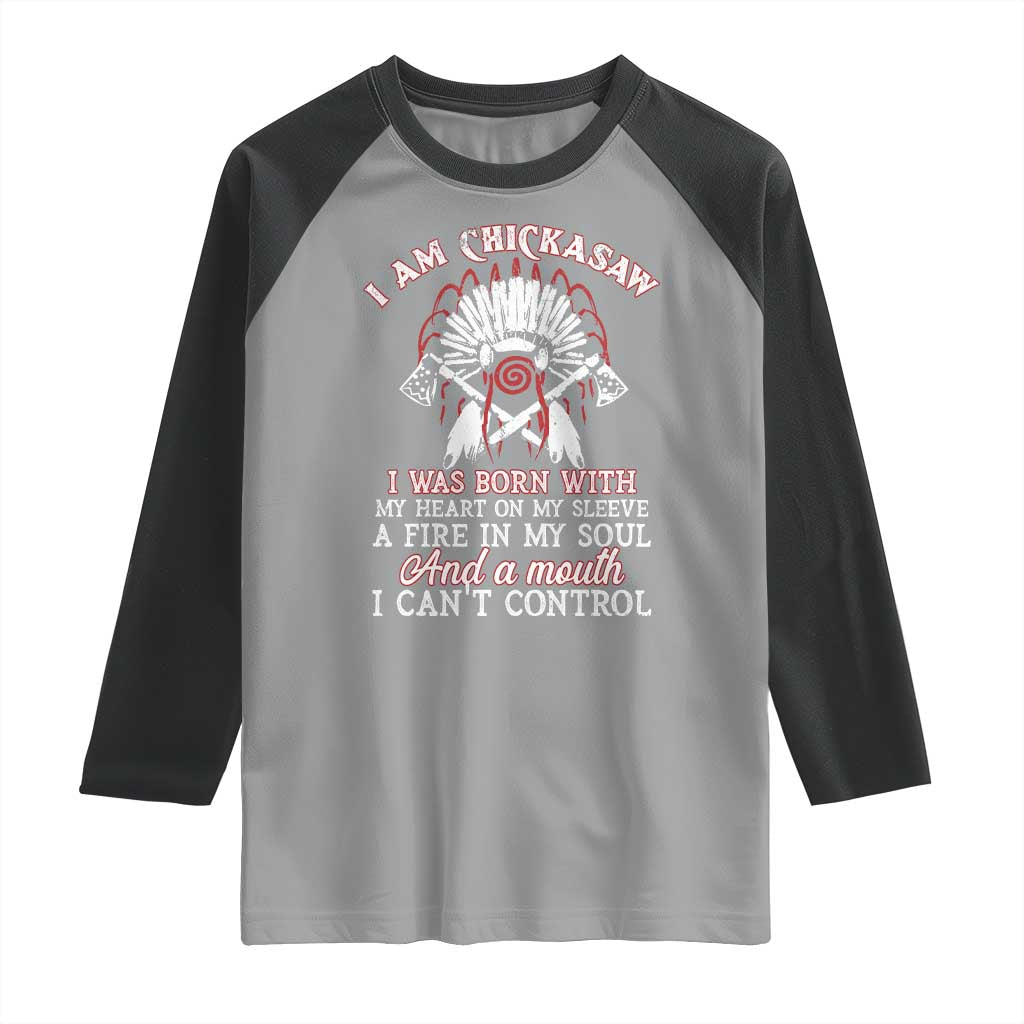 Chickasaw Indians Raglan Shirt I Am Chickasaw I Was Born With My Heart On My Sleeve War Bonnet TS11 Sport Gray Black Print Your Wear
