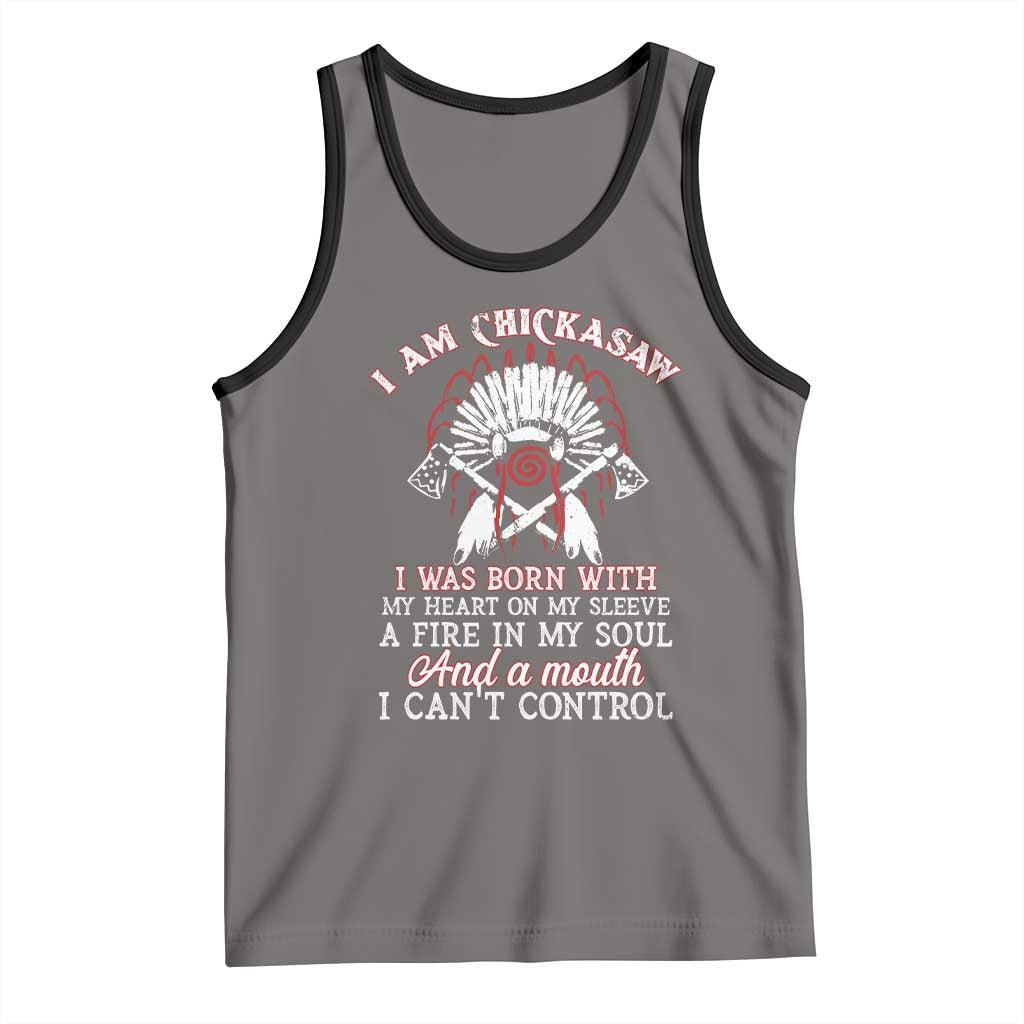 Chickasaw Indians Tank Top I Am Chickasaw I Was Born With My Heart On My Sleeve War Bonnet TS11 Deep Heather Black Print Your Wear