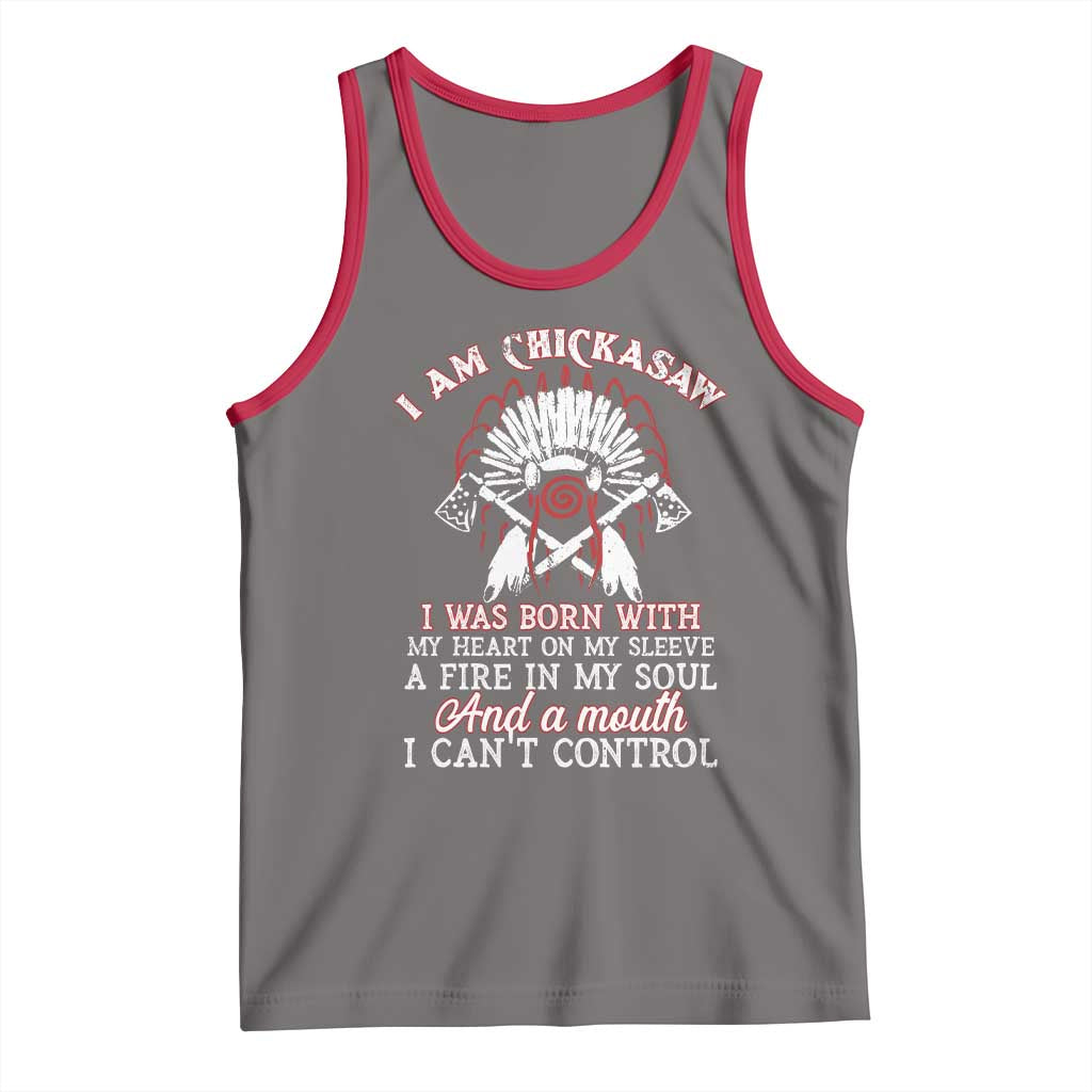 Chickasaw Indians Tank Top I Am Chickasaw I Was Born With My Heart On My Sleeve War Bonnet TS11 Deep Heather Red Print Your Wear