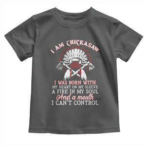Chickasaw Indians Toddler T Shirt I Am Chickasaw I Was Born With My Heart On My Sleeve War Bonnet TS11 Dark Heather Print Your Wear