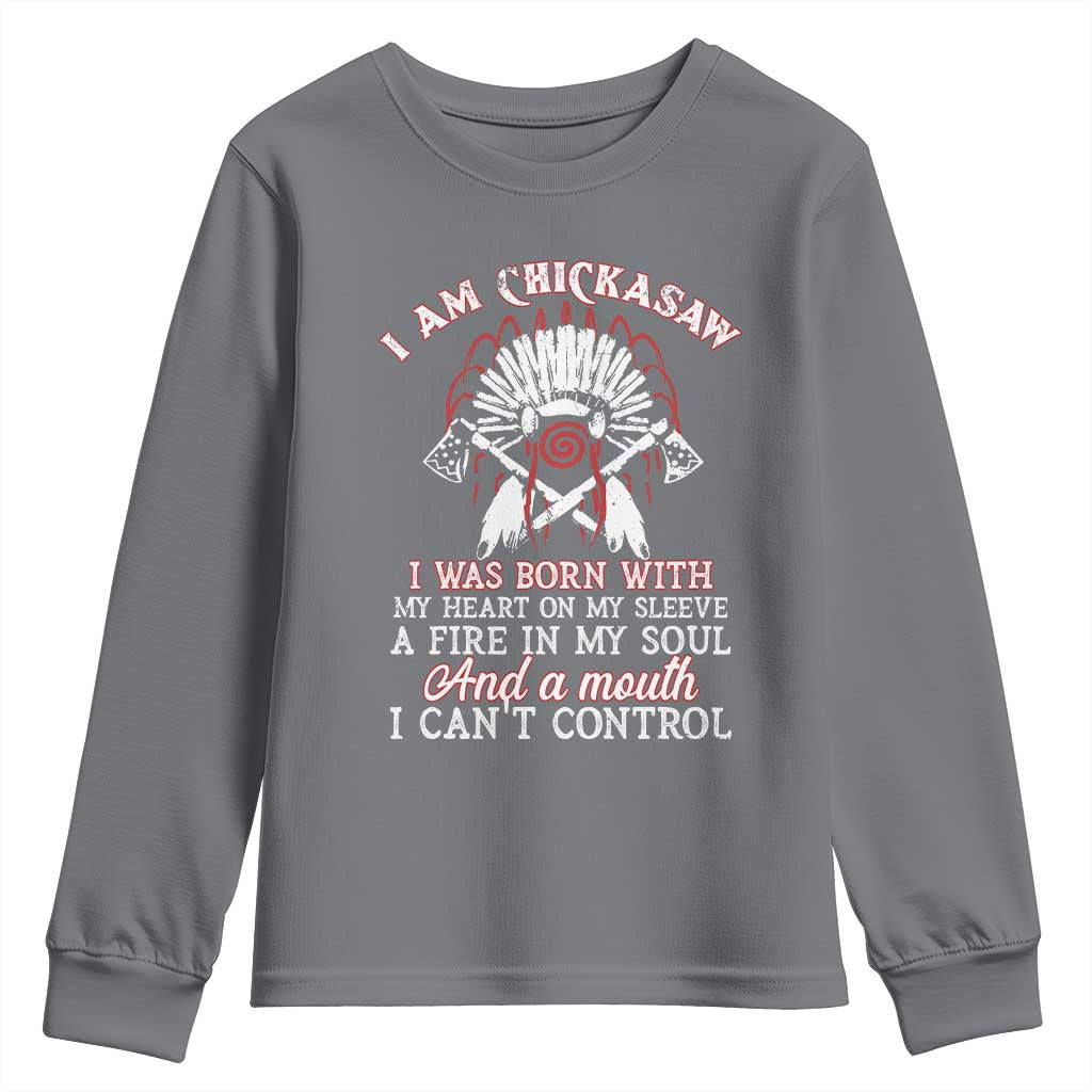 Chickasaw Indians Youth Sweatshirt I Am Chickasaw I Was Born With My Heart On My Sleeve War Bonnet TS11 Charcoal Print Your Wear