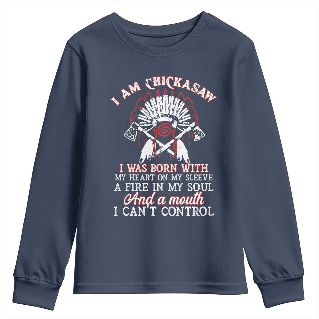 Chickasaw Indians Youth Sweatshirt I Am Chickasaw I Was Born With My Heart On My Sleeve War Bonnet TS11 Navy Print Your Wear