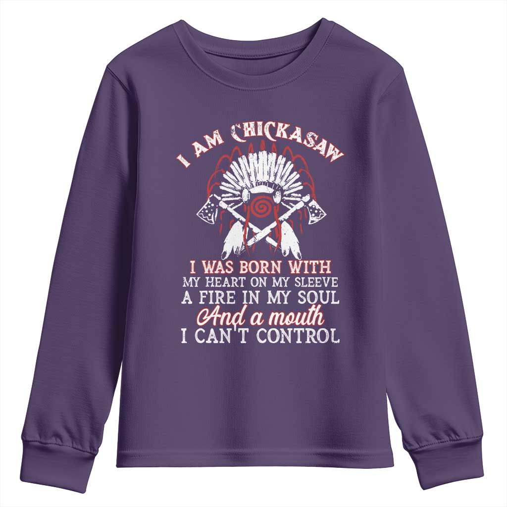 Chickasaw Indians Youth Sweatshirt I Am Chickasaw I Was Born With My Heart On My Sleeve War Bonnet TS11 Purple Print Your Wear