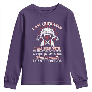 Chickasaw Indians Youth Sweatshirt I Am Chickasaw I Was Born With My Heart On My Sleeve War Bonnet TS11 Purple Print Your Wear