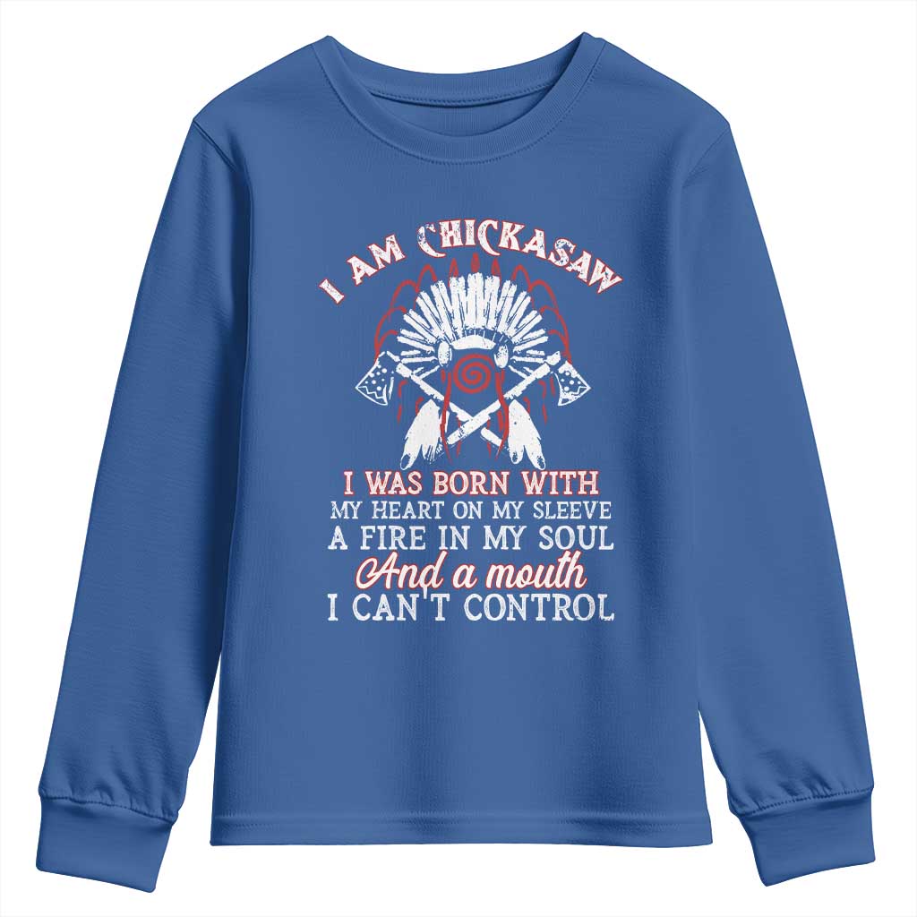 Chickasaw Indians Youth Sweatshirt I Am Chickasaw I Was Born With My Heart On My Sleeve War Bonnet TS11 Royal Blue Print Your Wear