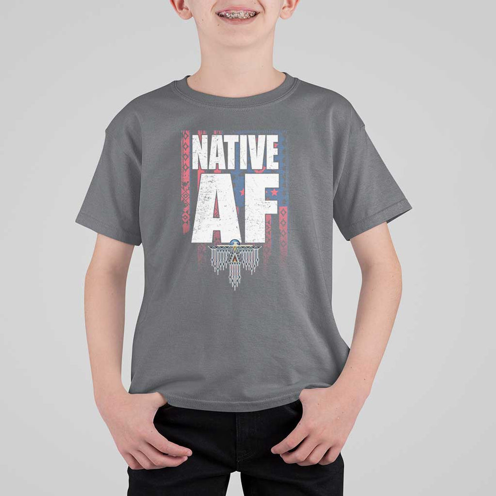 Native American Indian T Shirt For Kid Native AF Indigenous Vintage Thunderbird TS11 Charcoal Print Your Wear
