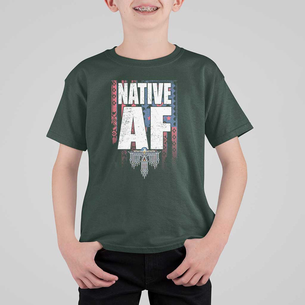 Native American Indian T Shirt For Kid Native AF Indigenous Vintage Thunderbird TS11 Dark Forest Green Print Your Wear
