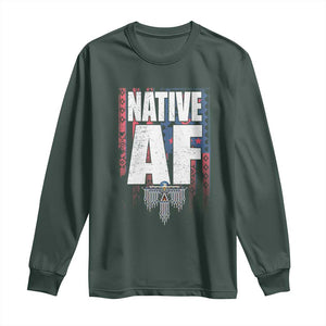 Native American Indian Long Sleeve Shirt Native AF Indigenous Vintage Thunderbird TS11 Dark Forest Green Print Your Wear