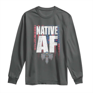Native American Indian Long Sleeve Shirt Native AF Indigenous Vintage Thunderbird TS11 Dark Heather Print Your Wear