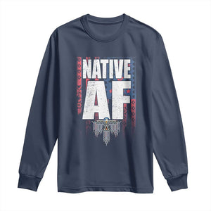 Native American Indian Long Sleeve Shirt Native AF Indigenous Vintage Thunderbird TS11 Navy Print Your Wear