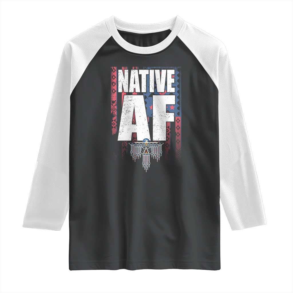 Native American Indian Raglan Shirt Native AF Indigenous Vintage Thunderbird TS11 Black White Print Your Wear